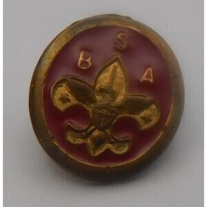 BSA Vintage Fleur-De-Lis Red and Gold Brass Pin Mid 1960's Preowned